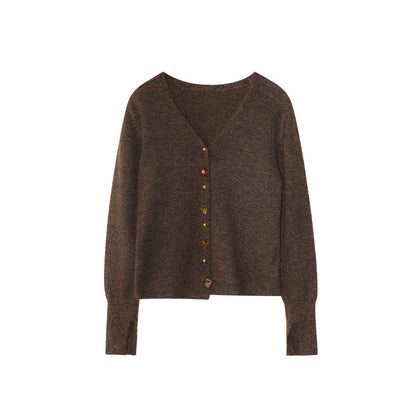 Gentle color button knitted sweater slim V-neck cardigan sweater