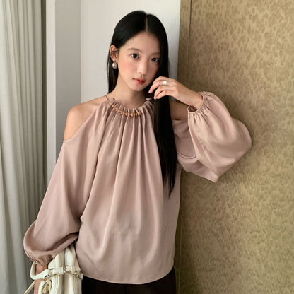 Temperament off-the-shoulder neck long-sleeved shirt women's loose doll shirt