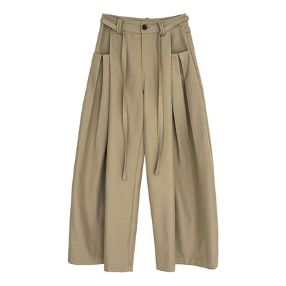 Korean design waist lace-up wide-leg pants women's 26 spring new pleated versatile casual pants