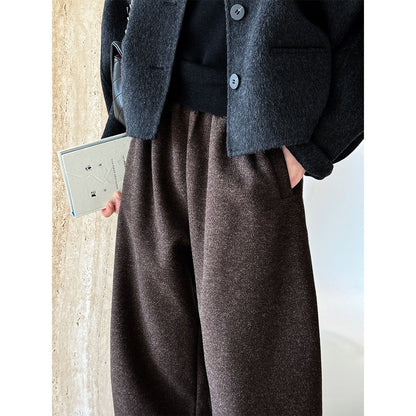 Korean version autumn and winter imitation cashmere grandma pants nine-point wide-leg pants elastic waist wool woolen pants women