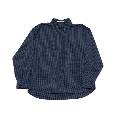 Autumn new casual lapel retro small plaid pure cotton versatile medium and long shirt