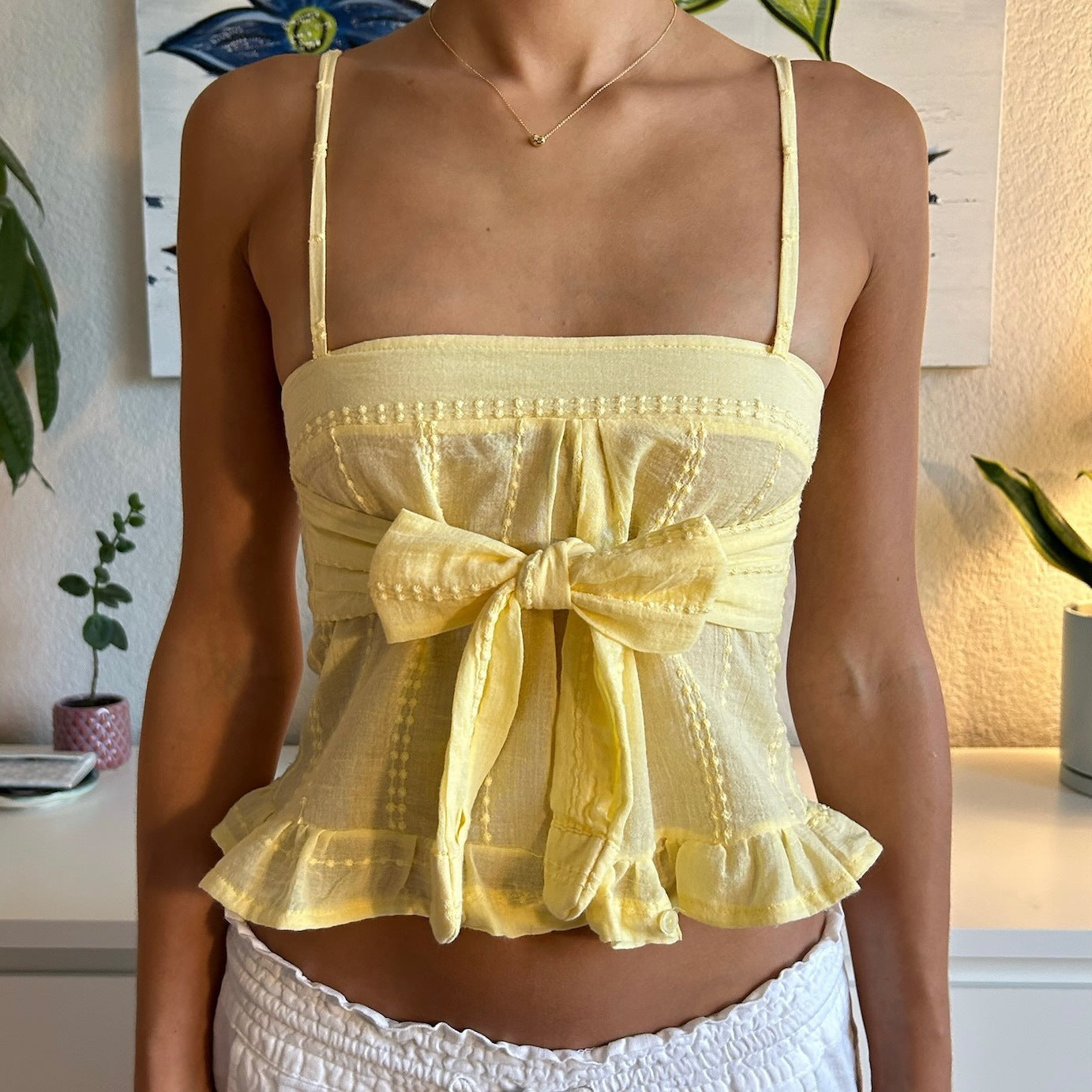 Women's Sexy Suspender Small Vest T-Shirt Sleeveless Lotus Leaf Edge Vacation Style Tube Top Women