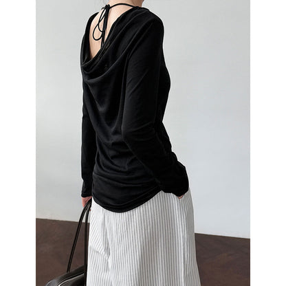 Korean design back swing neck strap T-shirt summer sunscreen bottoming shirt