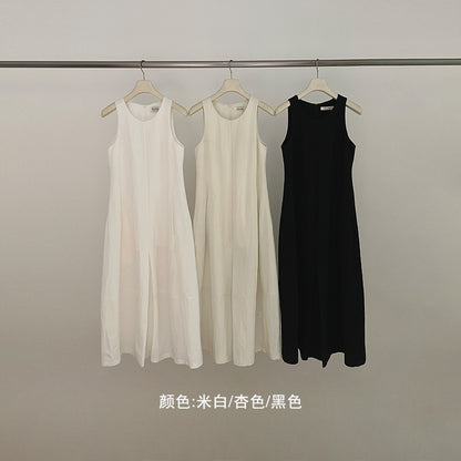 U-Neck Sleeveless Dress Women Long Sleeve Pullover Splicing Midi