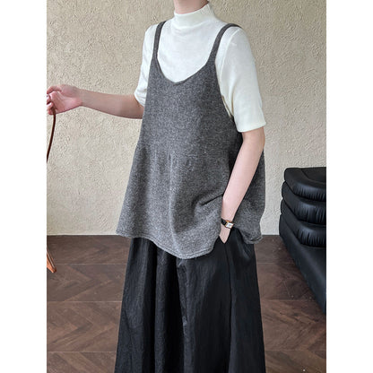 Korean U-neck temperament knitted suspender vest women's autumn new lazy wind sleeveless top