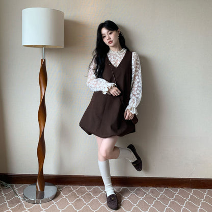 Temperament age-reducing deerskin velvet vest dress