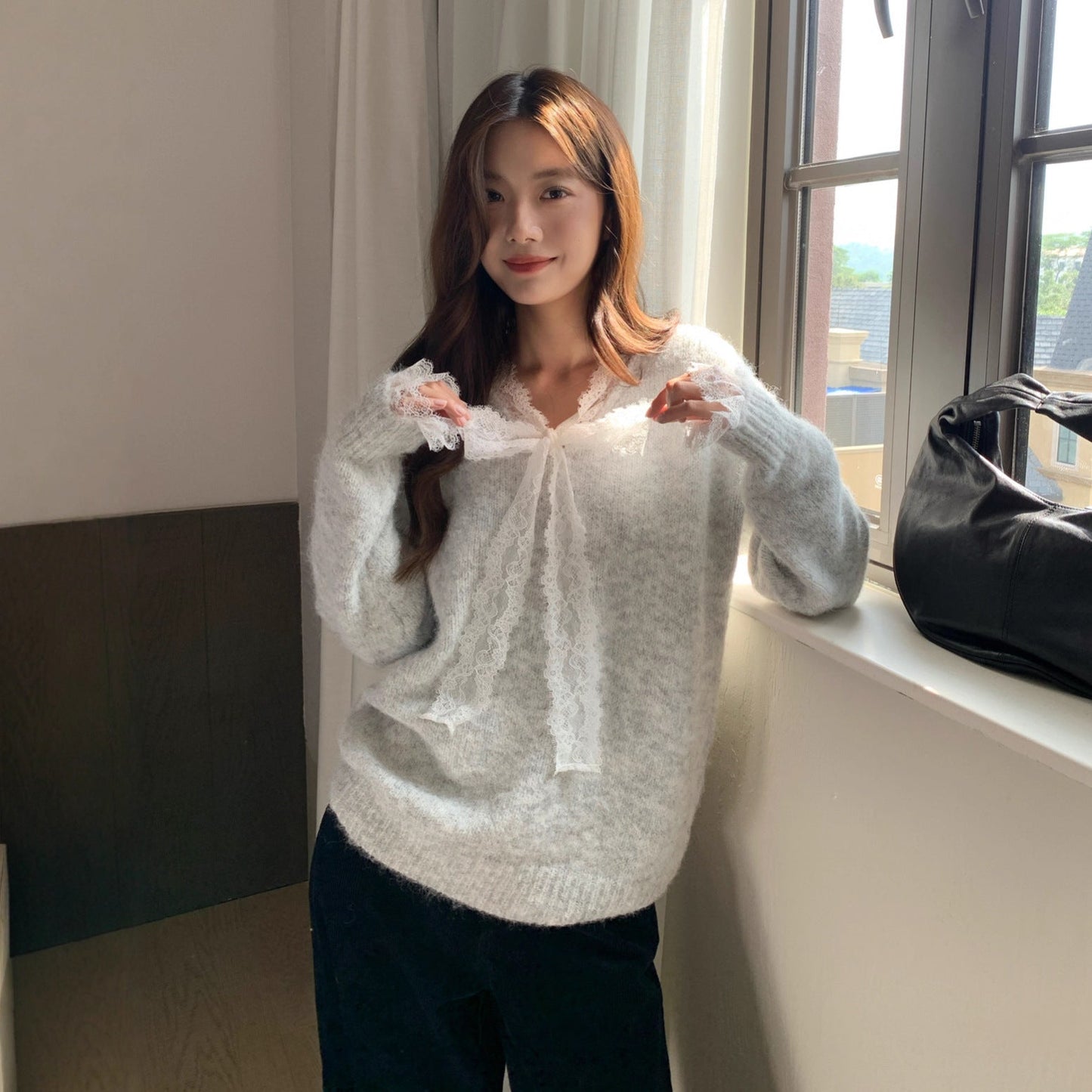 Sweet age-reducing lazy loose shoulder sleeve sweater