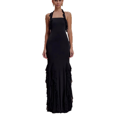 New ruffle leaf edge sexy halter neck hip skirt slim holiday style European and American dress