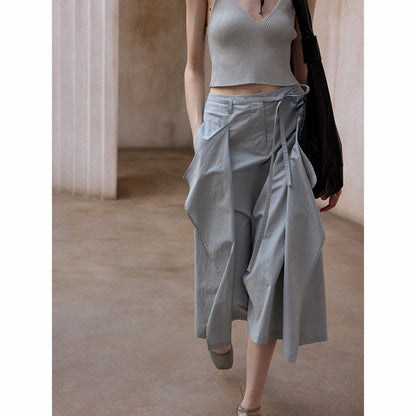 Summer soft long-staple cotton lace-up versatile commuter casual float irregular skirt