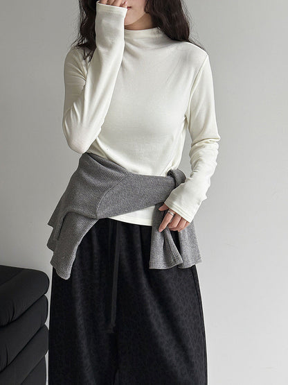 Korean semi-turtleneck lining brushed warm base shirt women's autumn and winter micro-elastic slim and versatile top