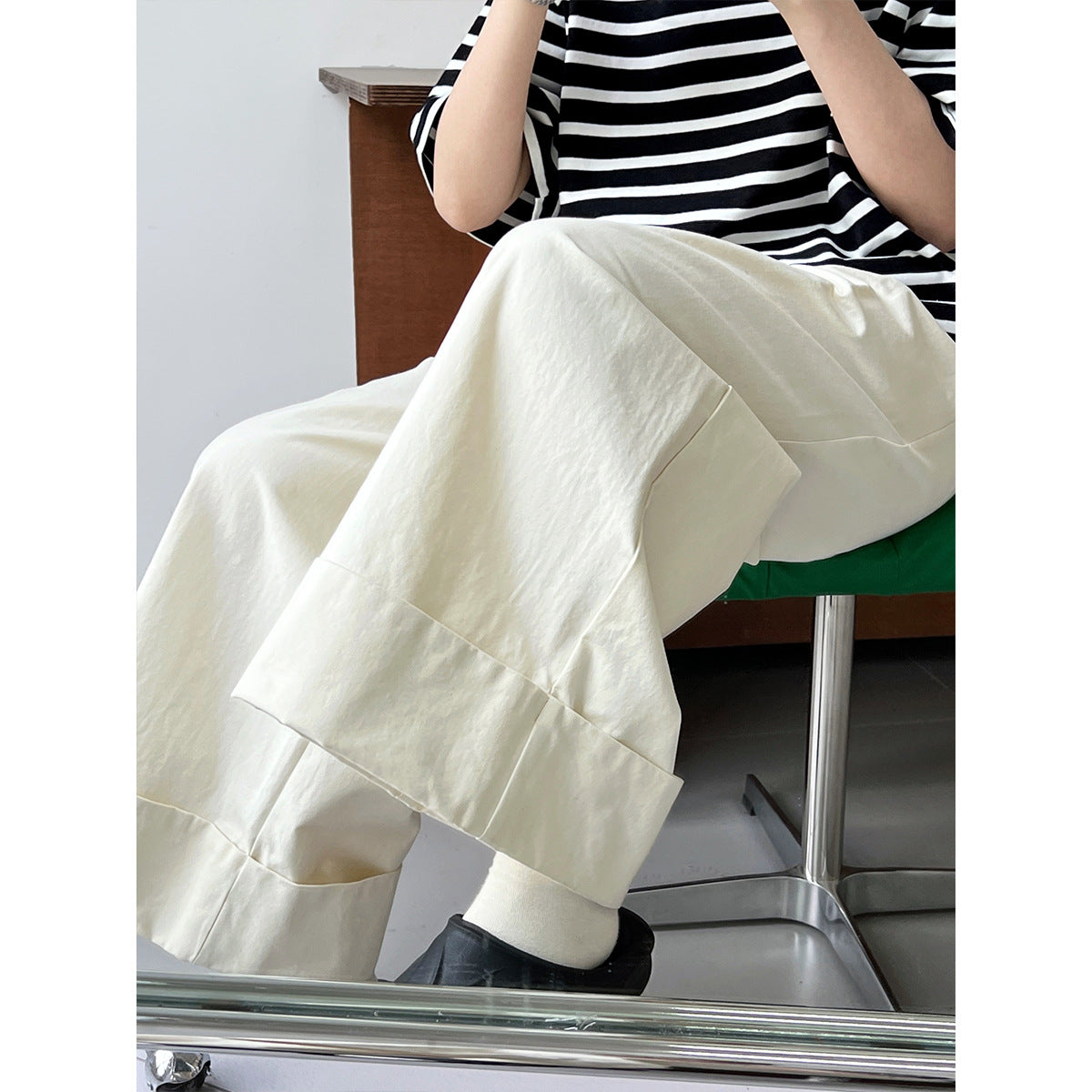 Big Pant Leg~ Washed Cotton Suit Pants Long Pants Women's Summer Skinny Meat Cover Casual Curled Wide Leg Pants