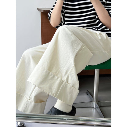 Big Pant Leg~ Washed Cotton Suit Pants Long Pants Women's Summer Skinny Meat Cover Casual Curled Wide Leg Pants