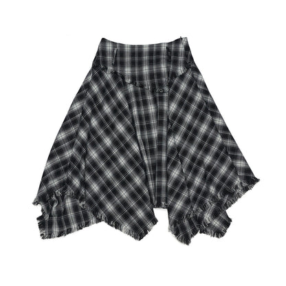 Autumn new casual plaid irregular classic versatile medium and long A-shaped skirt