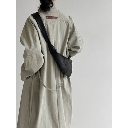 Korean temperament lazy stand-up collar medium and long British trench coat women's new autumn models with straps silhouette