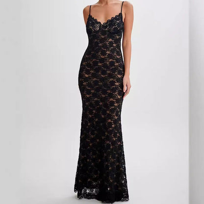 Lace suspender dress slim-fitting hollowed-out sexy hip skirt female style tight Spice girl V-neck