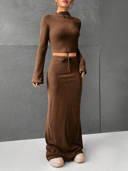 Solid Color Long Sleeve Top & Trousers Set