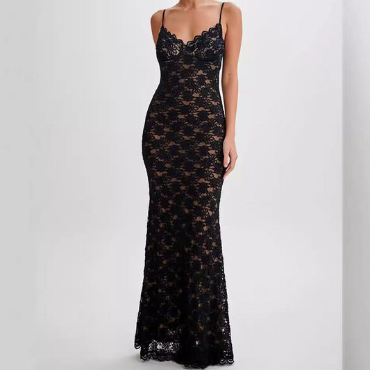 Lace suspender dress slim-fitting hollowed-out sexy hip skirt female style tight Spice girl V-neck