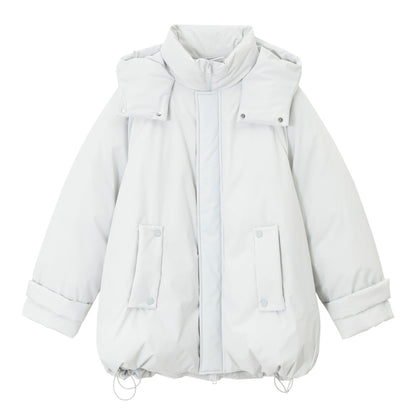 Winter gall-free anti-down hooded stand-up collar big body without quilting line Parker down jacket