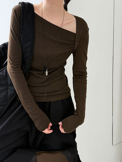 Slash shoulder design pleated bottoming shirt