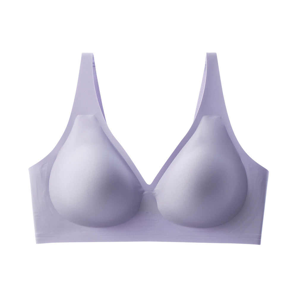 French seamless bra, thin jelly glue soft support, women's large-size bra with double breasts