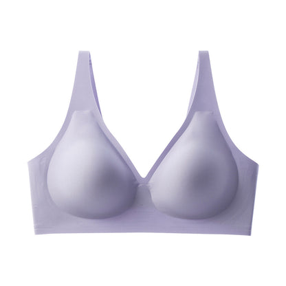 French seamless bra, thin jelly glue soft support, women's large-size bra with double breasts