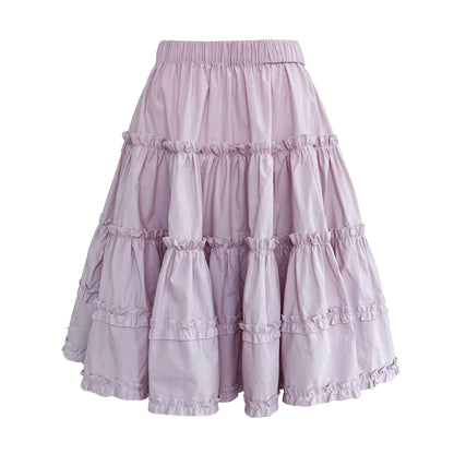 French pastoral fresh layering cake skirt women's spring new lace splicing elastic waist skirt