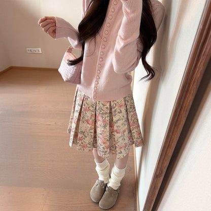 Pink retro floral skirt