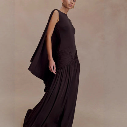 Fashion backless shawl hip skirt slim fit retro sexy pleated dress