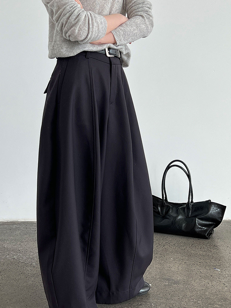 Design pocket cocoon lantern suit pants women's autumn new drape balloon pants long pants