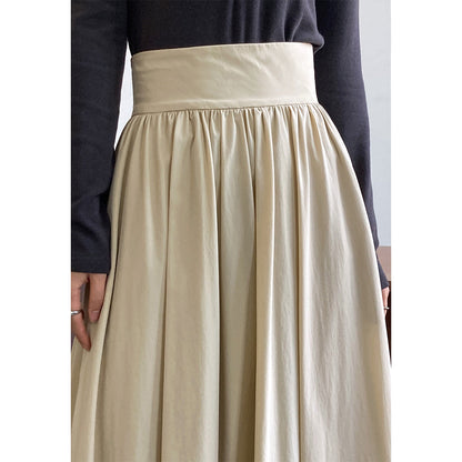 High waist a word pleated skirt long skirt