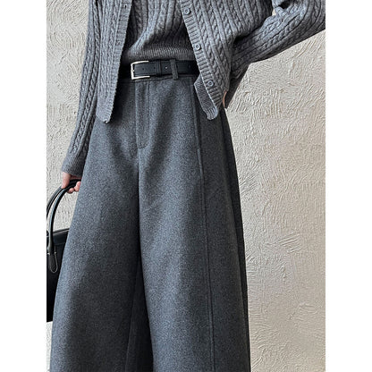Korean wool three-dimensional loose wide-leg pants women's autumn new thin high-end nine-point pants
