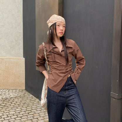 Stylish Irregular Split Waist Long Sleeve Shirt