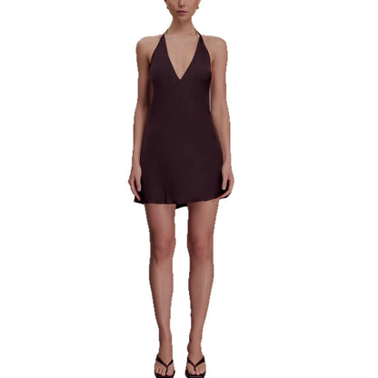 Sexy lace lace-up skirt backless slim fit European and American satin dress