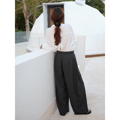 Slant placket strap lazy loose wide-leg tencel linen slacks