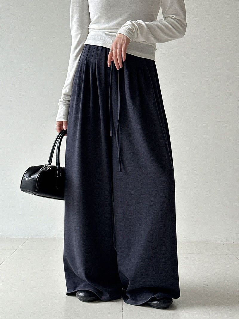 Pleated drawstring wide-leg pants sweatpants women's autumn new high-waisted thin lazy casual sweatpants