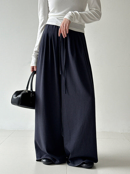 Pleated drawstring wide-leg pants sweatpants women's autumn new high-waisted thin lazy casual sweatpants