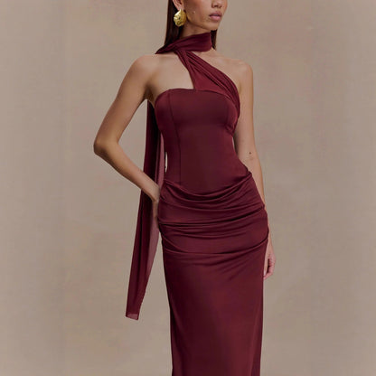 Sexy tube top dress temperament elegant French streamer slim-fitting celebrity dress