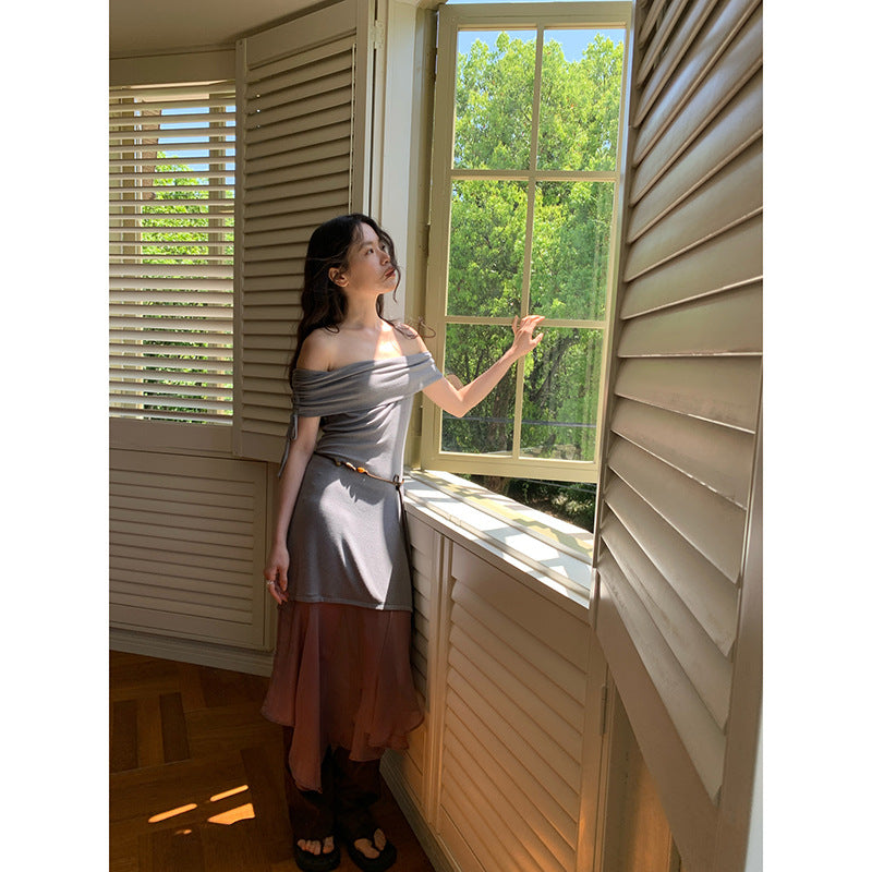 Asymmetrical Off-Shoulder Maxi Dress