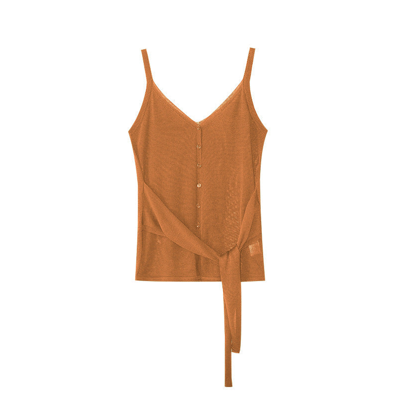 French Lazy Temperament V-Neck Lyocell Waist Strap Sling