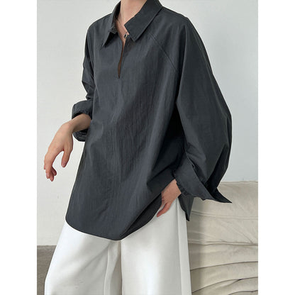 Design sense casual commuting characteristic placket shirt women's autumn new texture loose simple top