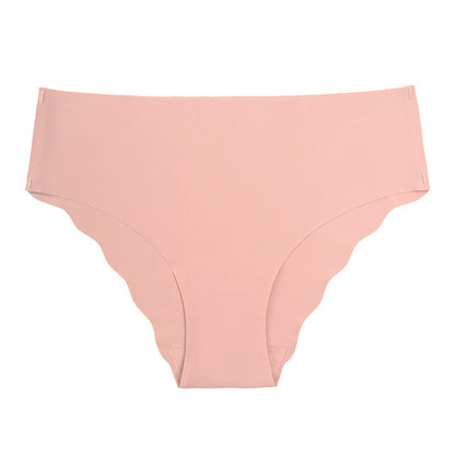 Large size seamless wavy edge panties women's soft breathable cotton women's ice silk briefs