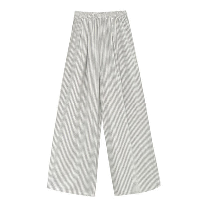 Korean vertical striped thin wide-leg pants women's summer new cotton lazy versatile mopping straight-leg pants