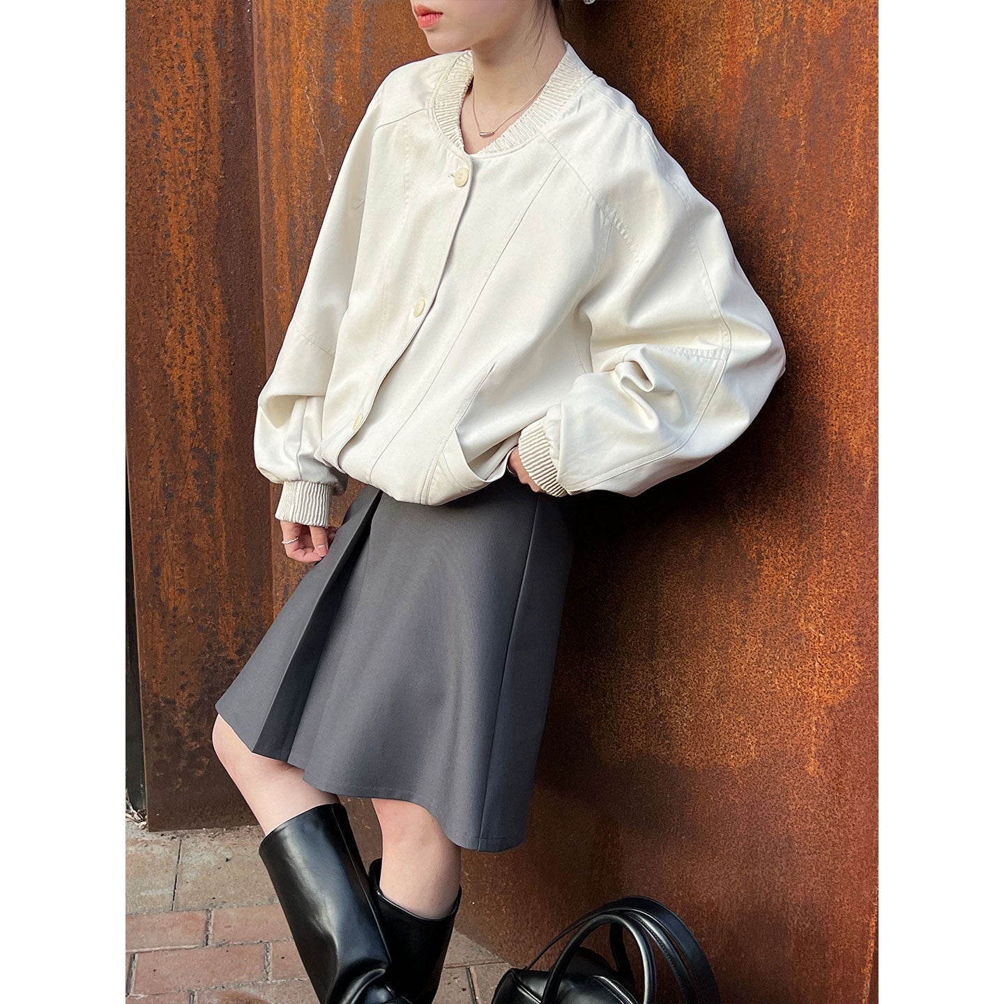 Korean retro stand-up collar jacket women's early spring new silhouette loose baseball jacket top