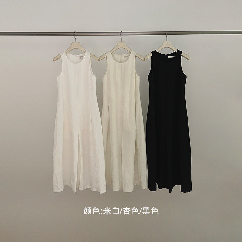 U-Neck Sleeveless Dress Women Long Sleeve Pullover Splicing Midi