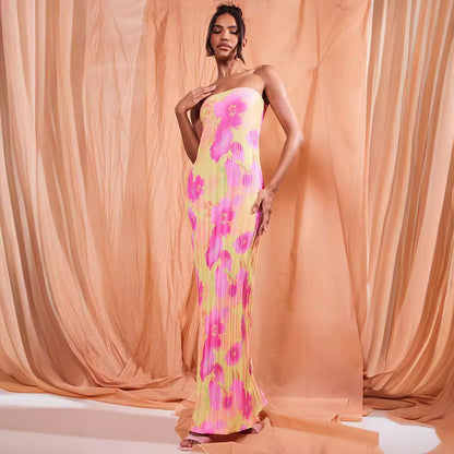 Trendy Pleated Tube Top Maxi Dress