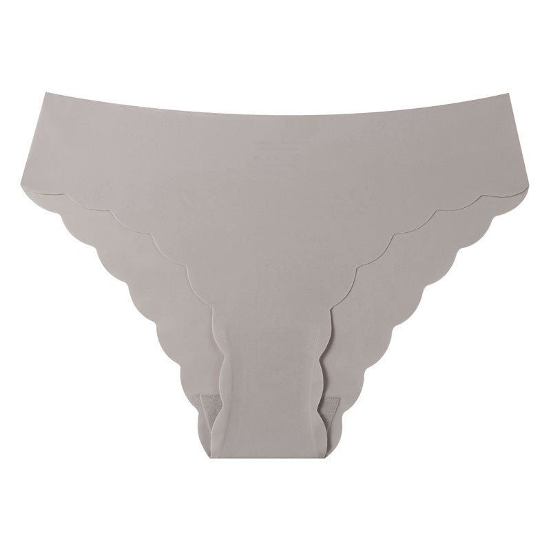Large size underwear wavy edge low waist breathable nylon briefs ice silk invisible women's seamless underwear