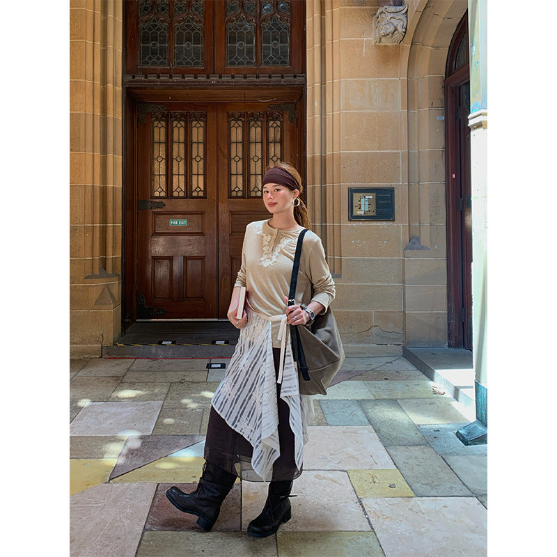 Layered lace gauze skirt in early spring, sweet and cool fart curtain skirt