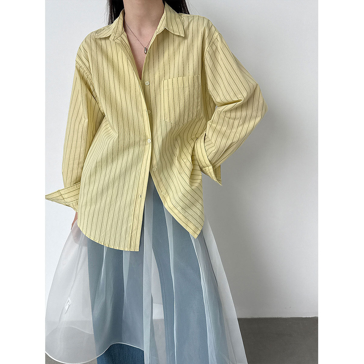 Korean lazy wind pinstripe shirt women's spring new versatile and thin sunscreen jacket