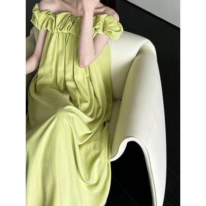 Tencel fabric one-word shoulder tube top dress Korean high-end ruffle edge suspender vest skirt