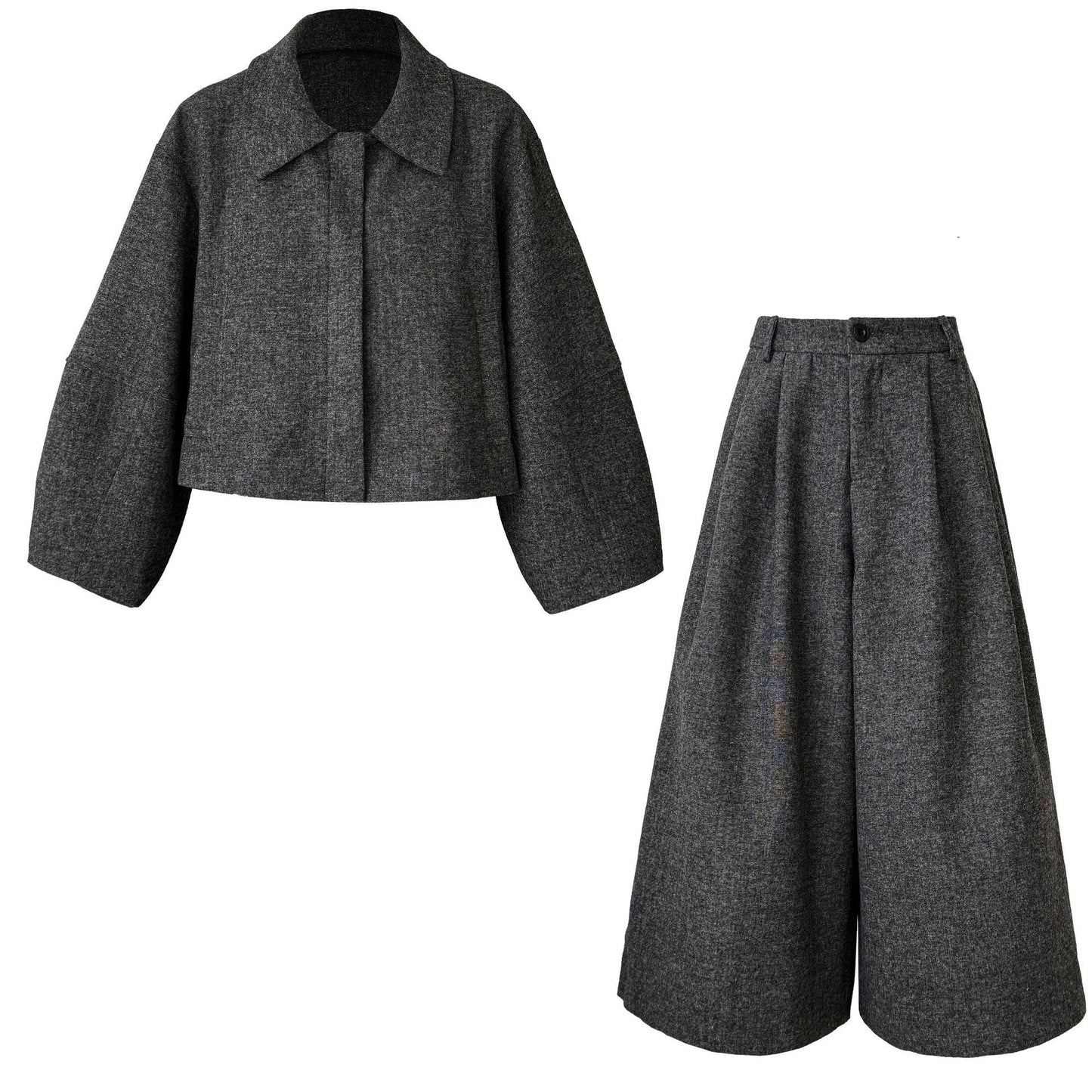 Temperament retro Korean version of thin lapel wool jacket + straight pants autumn new commuter suit
